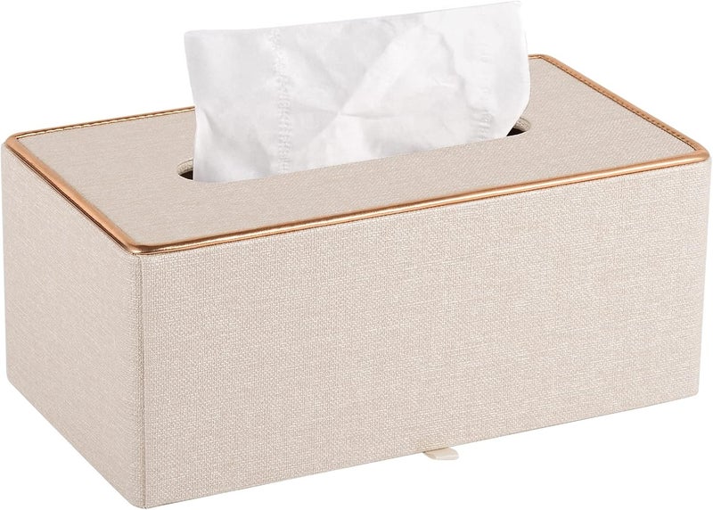 RHCSZ Fashion Leather Tissue Box Holder,Rectangular Tissue Box Cover for Bathroom Dresser Night Stand,Napkin Box Drawer Paper Dispenser,Home Office car Tissue Holder with Magnetic Bottom (Beige) - Image 1