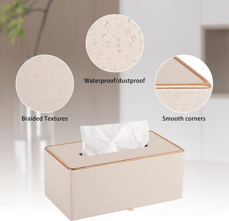 RHCSZ Fashion Leather Tissue Box Holder,Rectangular Tissue Box Cover for Bathroom Dresser Night Stand,Napkin Box Drawer Paper Dispenser,Home Office car Tissue Holder with Magnetic Bottom (Beige) - Image 4