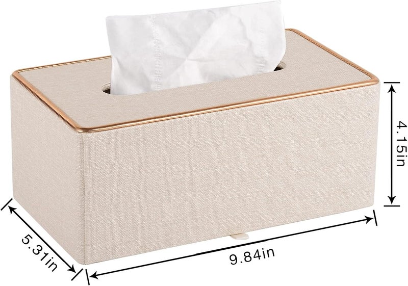 RHCSZ Fashion Leather Tissue Box Holder,Rectangular Tissue Box Cover for Bathroom Dresser Night Stand,Napkin Box Drawer Paper Dispenser,Home Office car Tissue Holder with Magnetic Bottom (Beige) - Image 5