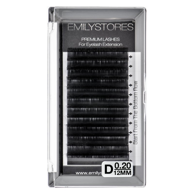 EMILYSTORES Eyelash Extensions 0.20mm Thickness D Curl Length 12mm Individual Eye Lashes Single Size For Lash Extension (0.20,D,12mm)