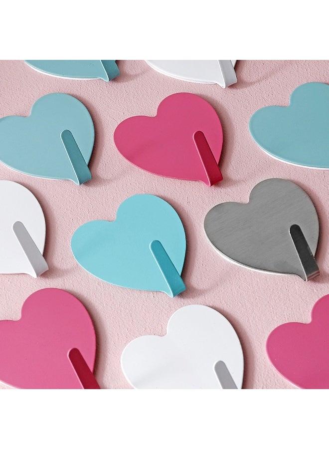 16pcs Heart Shaped Decorative Wall Hooks, Stainless Steel Adhesive Wall Hook,Home Decor Organizer,For Home Kitchen Bathroom And Bedroom - Image 2