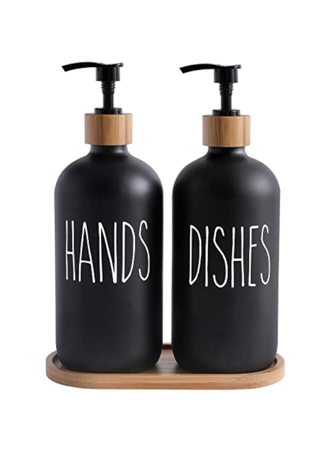 مجموعة موزع الصابون، تحتوي على موزع صابون لليدين والأطباق، مناسبة لديكور المطبخ باللون الأسود - Image 1