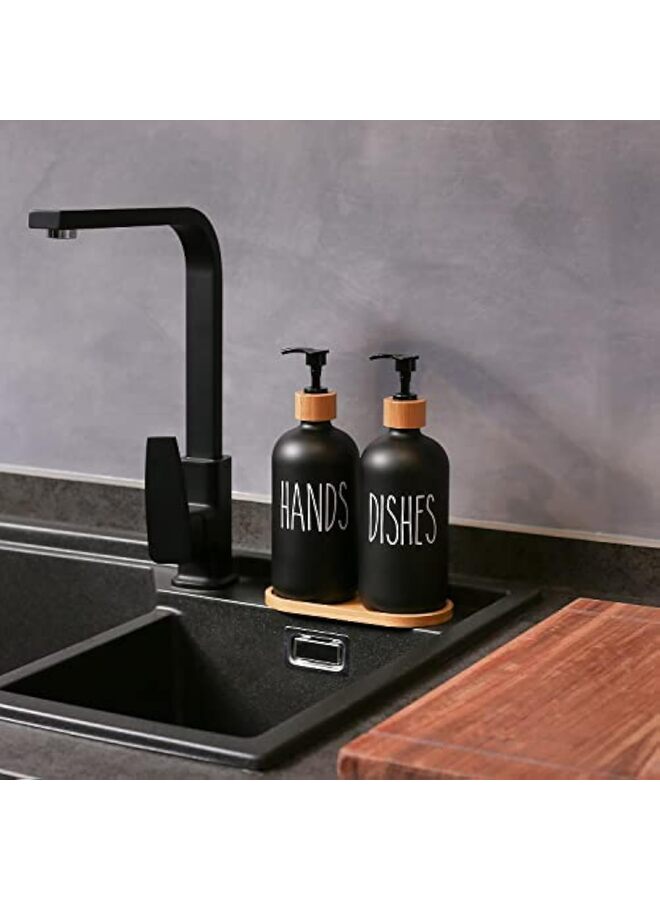 مجموعة موزع الصابون، تحتوي على موزع صابون لليدين والأطباق، مناسبة لديكور المطبخ باللون الأسود - Image 2