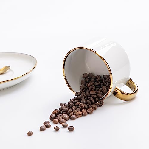 Agyiuns Tea Cups and Saucers with Gold Trim, 6.76 Ounce White Porcelain Tea Set & Coffee Cups for Latte, Cafe Mocha, Tea-Set of 4,Porcelain Mugs for Kitchen or Cafe(white and gold) - Image 3