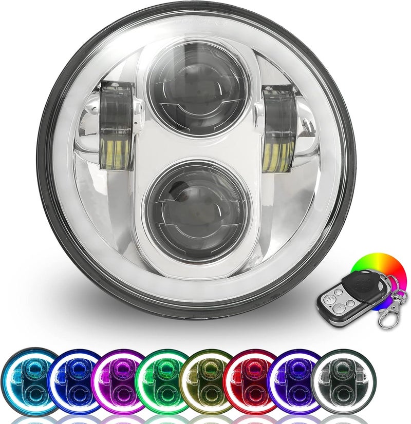 ROCCS Chrome 5.75" LED Motorcycle Headlight, 5-3/4 Multicolor Headlamp with For Har-ley Dyna Sportster Softail Street Bob Iron 883 72 48 - Image 1