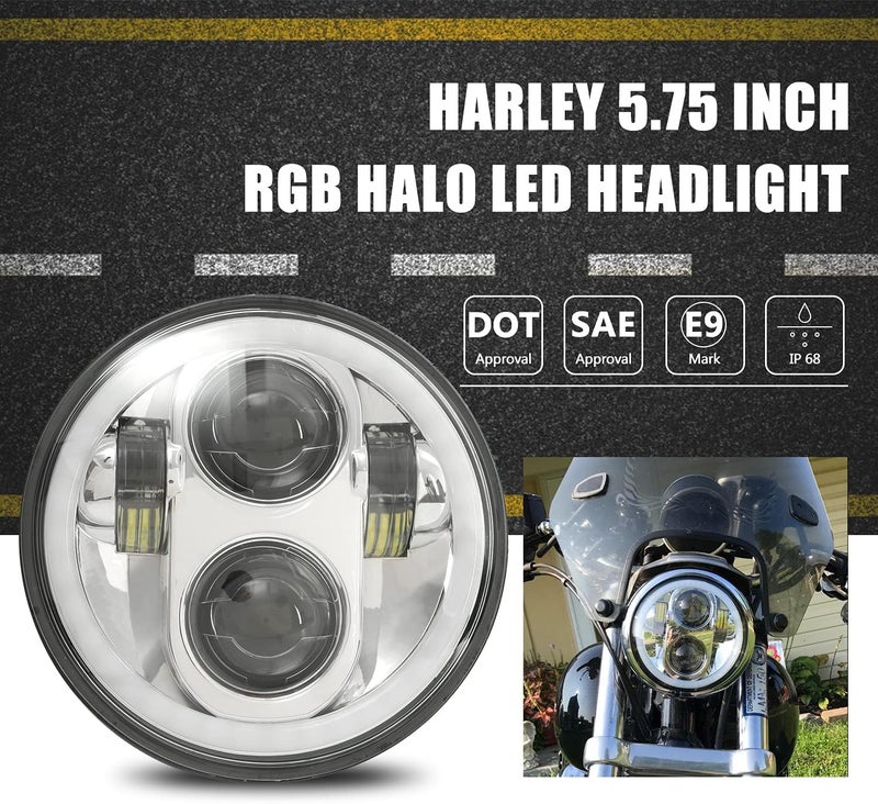 ROCCS Chrome 5.75" LED Motorcycle Headlight, 5-3/4 Multicolor Headlamp with For Har-ley Dyna Sportster Softail Street Bob Iron 883 72 48 - Image 2