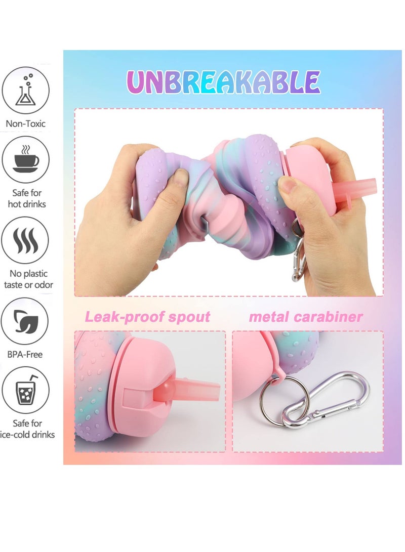 SOLARAE Kids Water Bottle Collapsible Water Bottle Silicone Foldable Water Bottle with Keyring BPA Free Leakproof Folding Water Bottle for Outdoor School Boys and Girls 600ml/21oz - Image 5