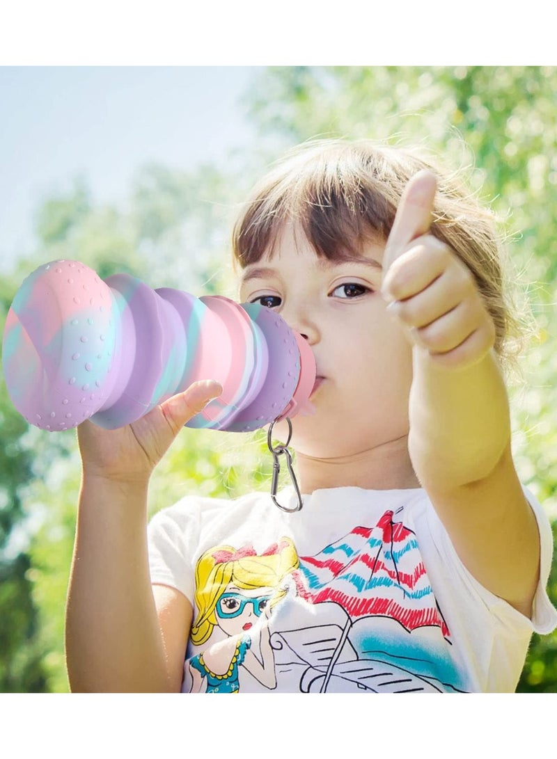 SOLARAE Kids Water Bottle Collapsible Water Bottle Silicone Foldable Water Bottle with Keyring BPA Free Leakproof Folding Water Bottle for Outdoor School Boys and Girls 600ml/21oz - Image 2