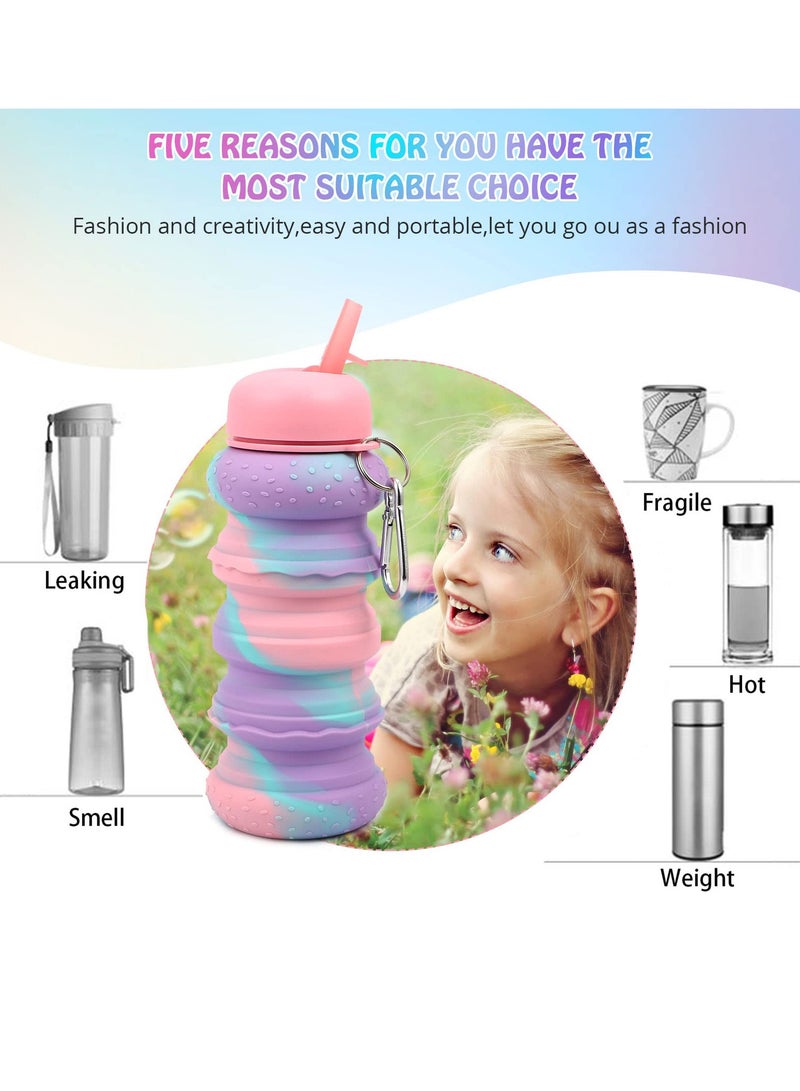 SOLARAE Kids Water Bottle Collapsible Water Bottle Silicone Foldable Water Bottle with Keyring BPA Free Leakproof Folding Water Bottle for Outdoor School Boys and Girls 600ml/21oz - Image 4