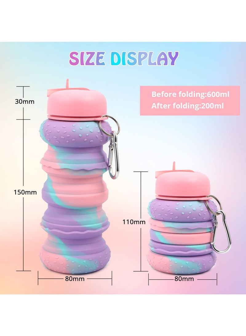 SOLARAE Kids Water Bottle Collapsible Water Bottle Silicone Foldable Water Bottle with Keyring BPA Free Leakproof Folding Water Bottle for Outdoor School Boys and Girls 600ml/21oz - Image 3