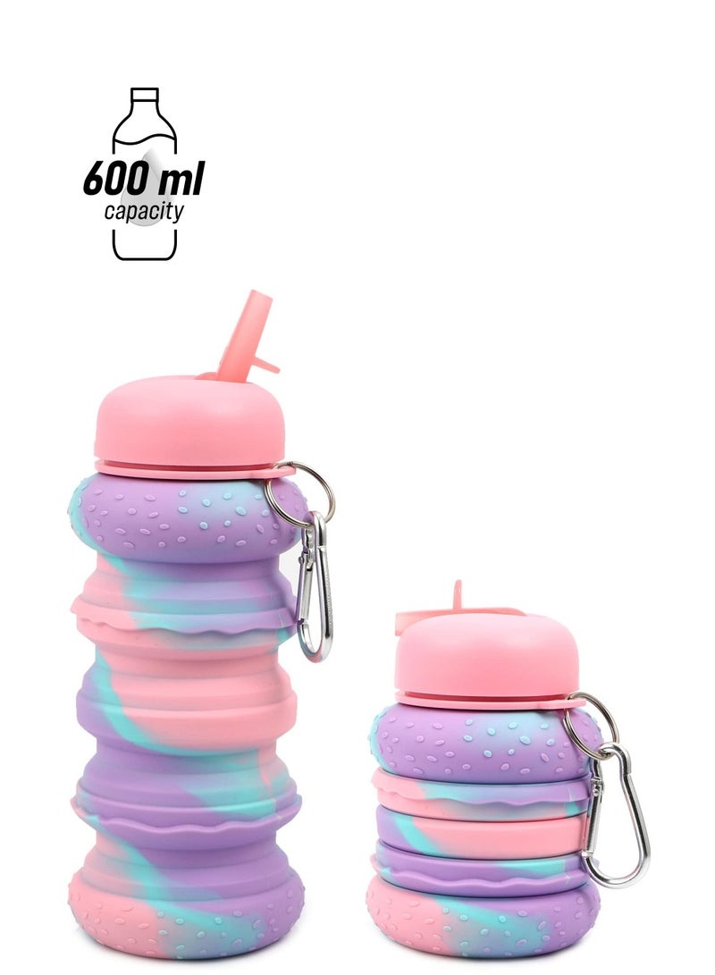 SOLARAE Kids Water Bottle Collapsible Water Bottle Silicone Foldable Water Bottle with Keyring BPA Free Leakproof Folding Water Bottle for Outdoor School Boys and Girls 600ml/21oz - Image 1