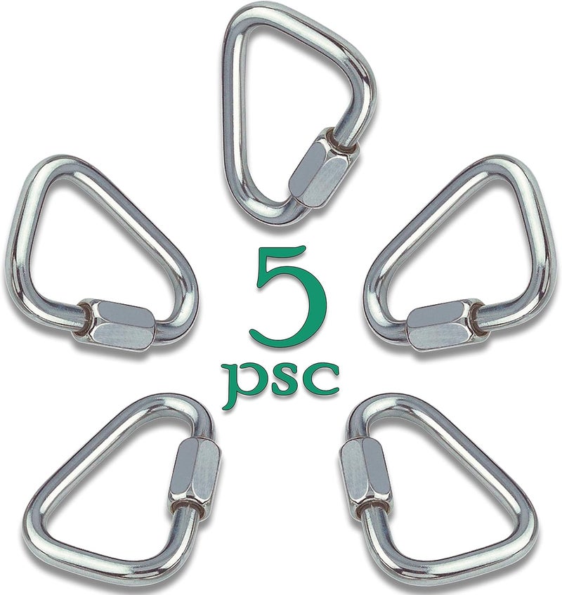 Cateam Set of 5 Carabiners for Ninja Slackline. Triangle Shaped Quick Links for Ninja Slackline. Large 5/16" (M8/80mm) - Image 1