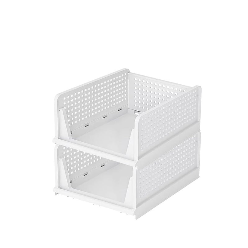 BLADESMITH Big Size Storage Organizer Wardrobe Organizer for Storage/Polypropylene Foldable & Stackable Closet Basket Cupboard Organizer/Cloth Box for Almirah (Pack Of 2, Plastic) White - Image 2