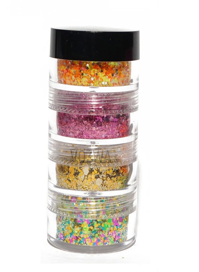Vozwa 4 in 1 Eyeshadow Chunky and Fine Glitter Mix - (Orange + Pink + Golden + Green) - Image 1