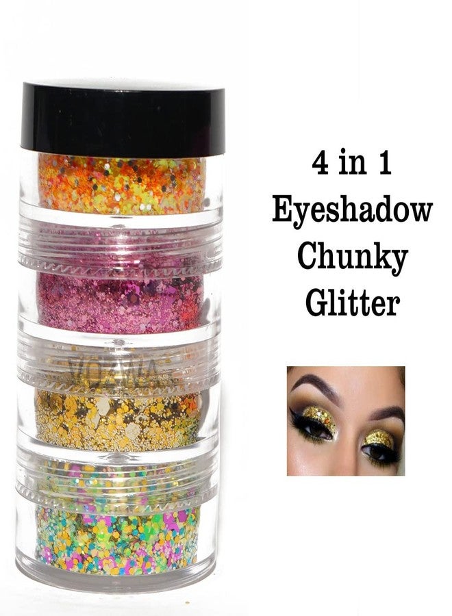 Vozwa 4 in 1 Eyeshadow Chunky and Fine Glitter Mix - (Orange + Pink + Golden + Green) - Image 3