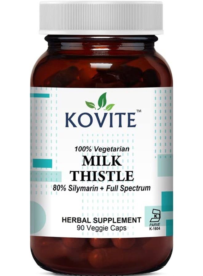 Kovite Standardized Milk Thistle 450 mg - 80% Silymarin 90 Vegetarian Capsules and Kosher Made with Organic Ingredients - Image 1