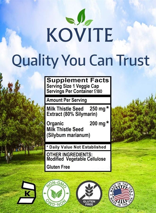 Kovite Standardized Milk Thistle 450 mg - 80% Silymarin 90 Vegetarian Capsules and Kosher Made with Organic Ingredients - Image 5