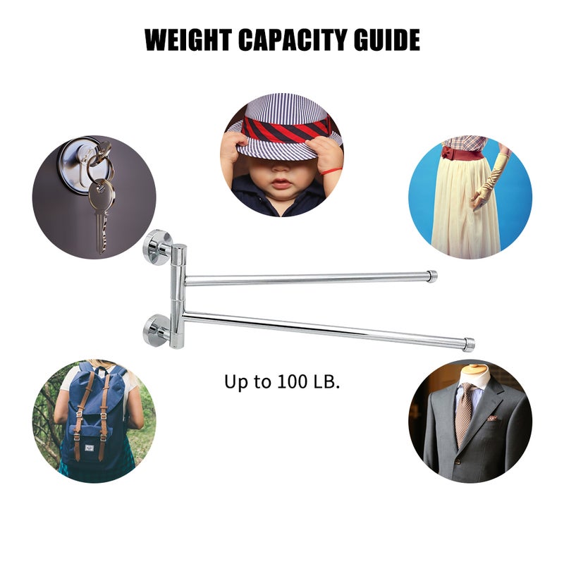 قضيب مناشف قابل للتدوير بذراعين قابل للطي، مقلوب ملابس ومناشف حمام، مقبض مقبض مناشف كروم مطلي مثبت على الحائط للحمام والمطبخ - Image 3