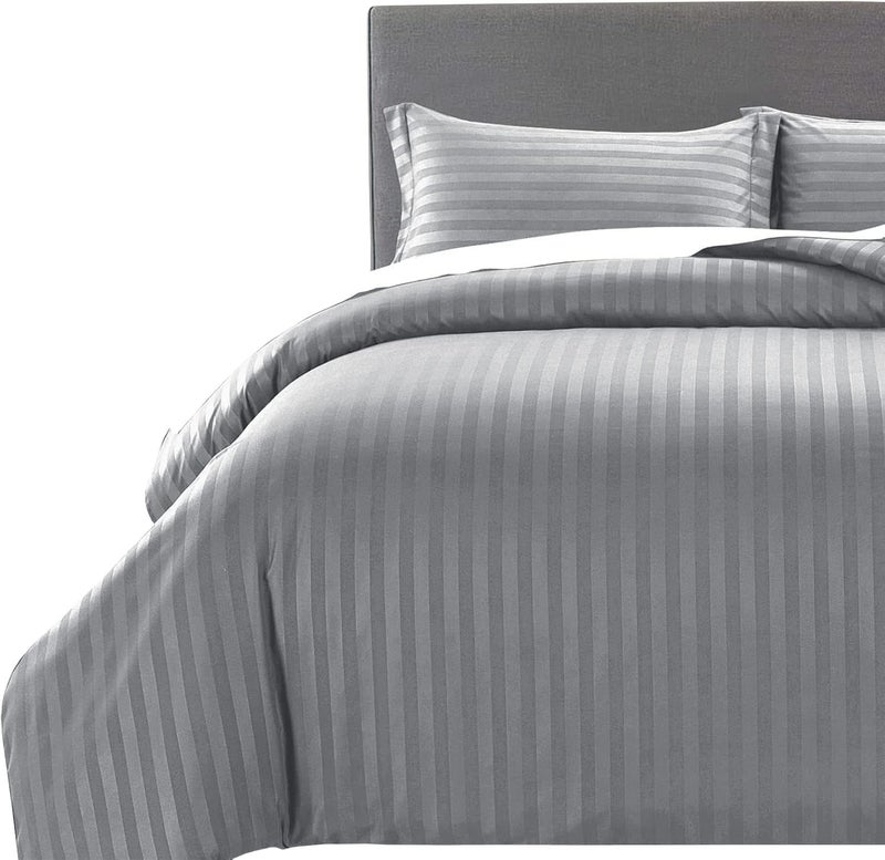 MOONLIGHT20015 King Size Duvet Cover Sets Reversible Stripes Satin Bedding Set with 2 Pillowcases Soft Hypoallergenic Duvet Covers (Grey 230x220) - Image 1