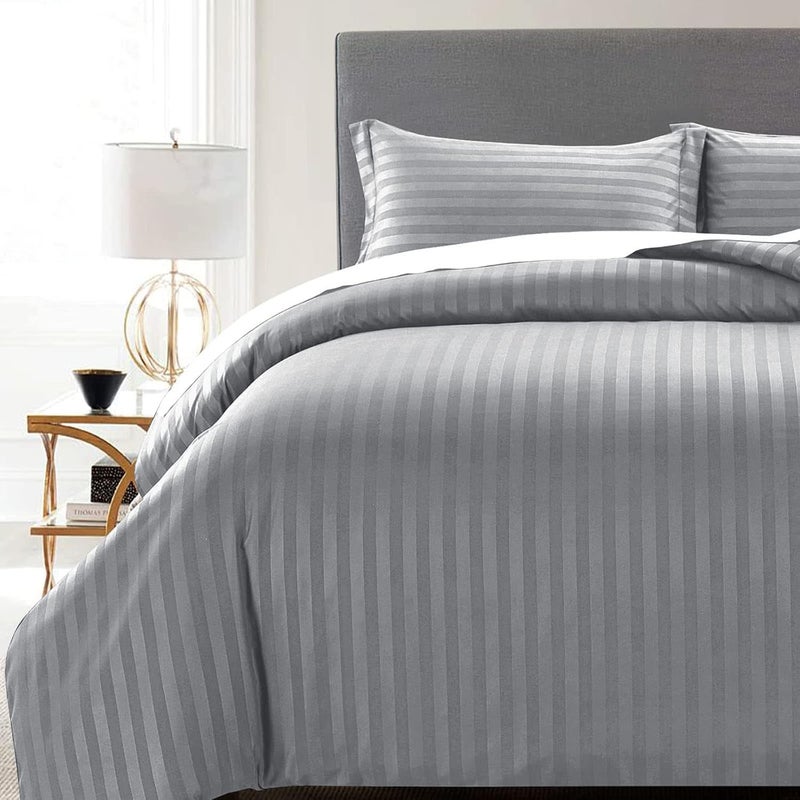 MOONLIGHT20015 King Size Duvet Cover Sets Reversible Stripes Satin Bedding Set with 2 Pillowcases Soft Hypoallergenic Duvet Covers (Grey 230x220) - Image 5