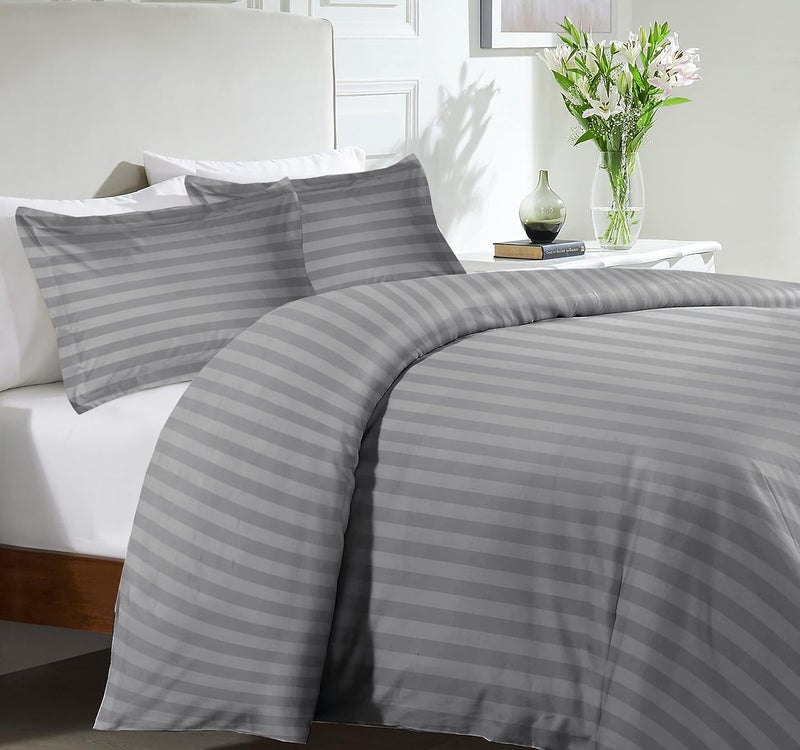 MOONLIGHT20015 King Size Duvet Cover Sets Reversible Stripes Satin Bedding Set with 2 Pillowcases Soft Hypoallergenic Duvet Covers (Grey 230x220) - Image 2