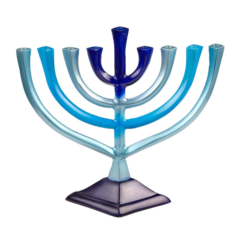 Ner Mitzvah Colorful Aluminum Candle Menorah  Fits All Standard Chanukah Candles  Artistic Blue Gradient Tie Dye Design  10 High
