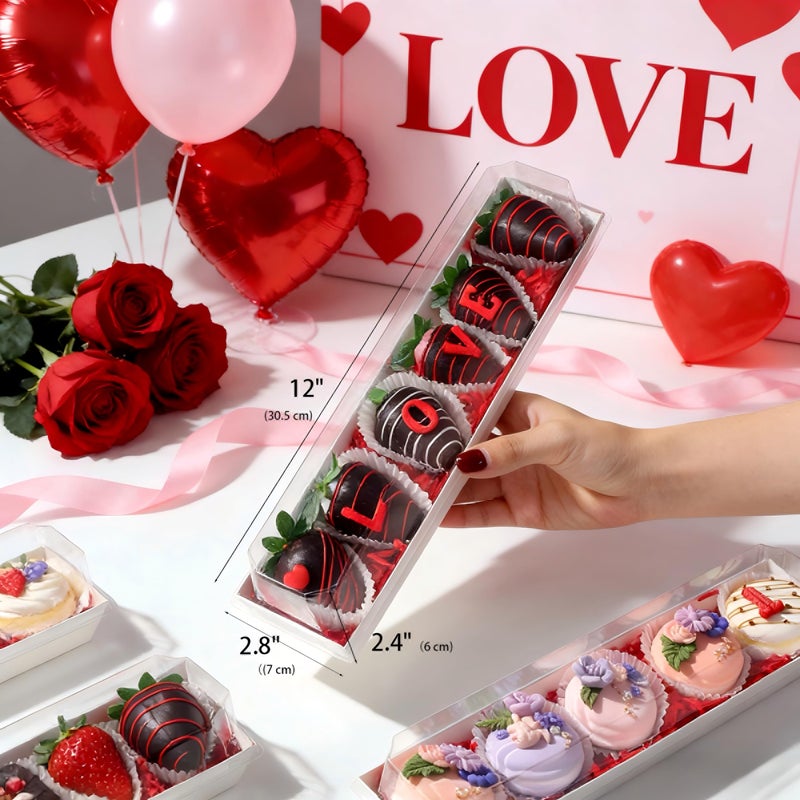 JCXGRVC 50 Pack 12 x 2.8 x 2.4 Inches Chocolate Covered Strawberries Boxes Macaron Boxes with Clear Lids 12 Inches Long Bakery boxes with Window for Chocolate truffle Cocoa Bombs,Cookies - Image 2