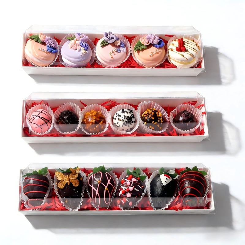 JCXGRVC 50 Pack 12 x 2.8 x 2.4 Inches Chocolate Covered Strawberries Boxes Macaron Boxes with Clear Lids 12 Inches Long Bakery boxes with Window for Chocolate truffle Cocoa Bombs,Cookies - Image 1