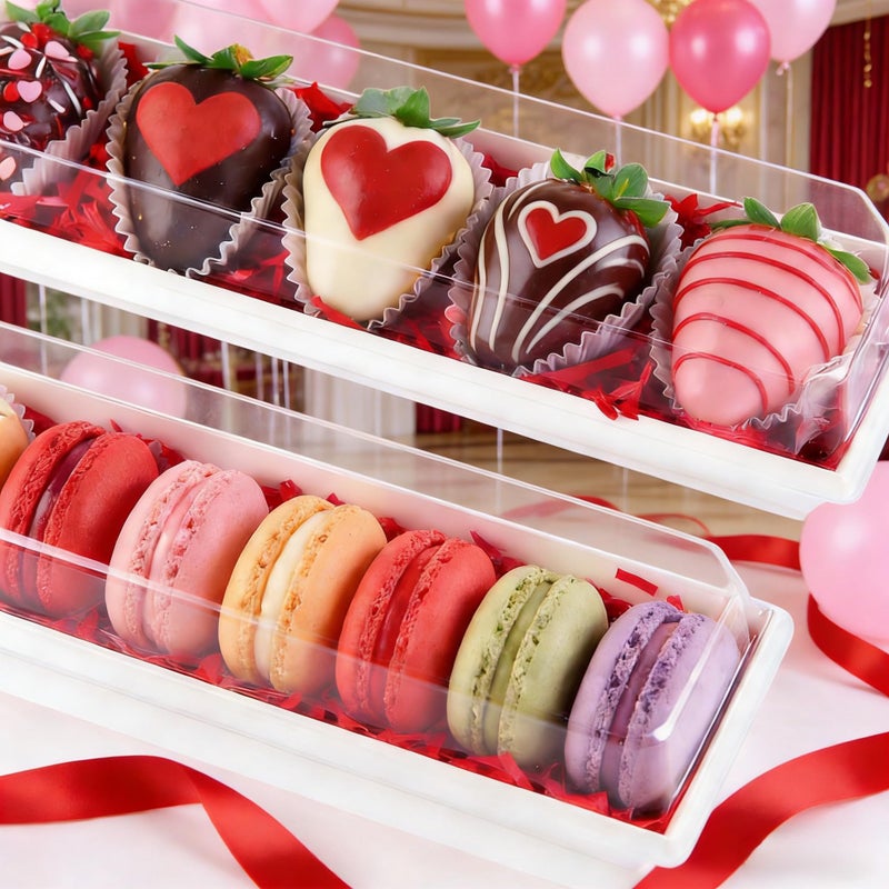 JCXGRVC 50 Pack 12 x 2.8 x 2.4 Inches Chocolate Covered Strawberries Boxes Macaron Boxes with Clear Lids 12 Inches Long Bakery boxes with Window for Chocolate truffle Cocoa Bombs,Cookies - Image 3