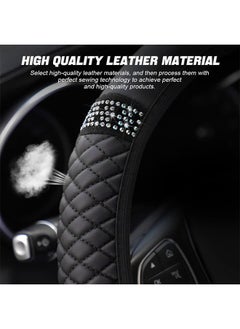 HY Bling Soft Leather Steering Wheel Cover, Colorful Rhinestones Auto Elastic Steering Wheel Protector, Sparkly Crystal Diamond for Women Girls, Car Accessories for Most Cars (Black)  - Image 2