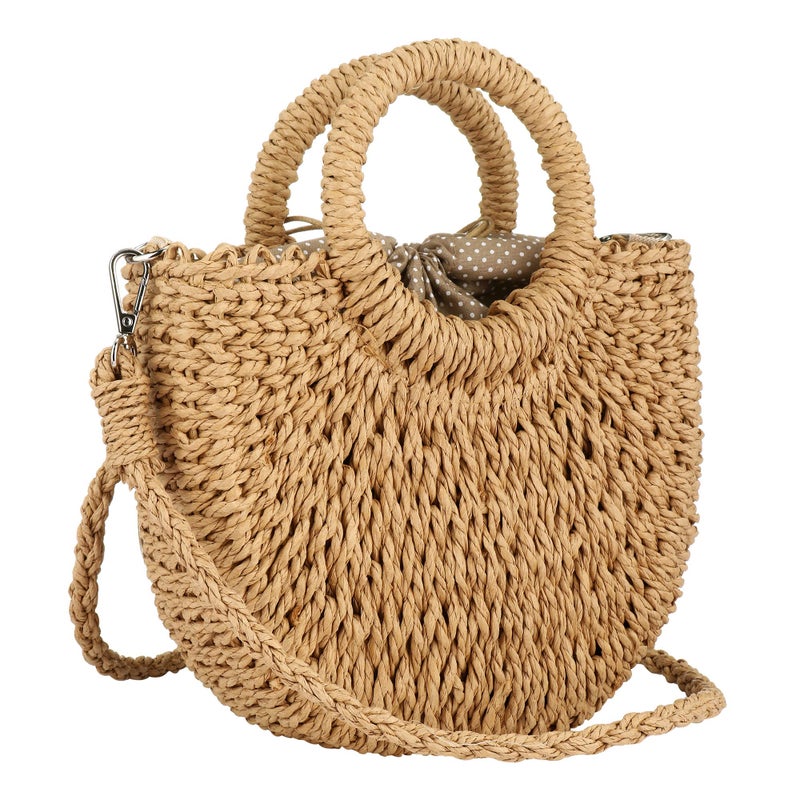 EROUGE Brown Rattan Handmade Straw Tote Handbag Beach Shoulder Bag Summer Beach Rattan Bag Straw Bag (9.06 x 3.35 x 7.87 inches) - Image 1