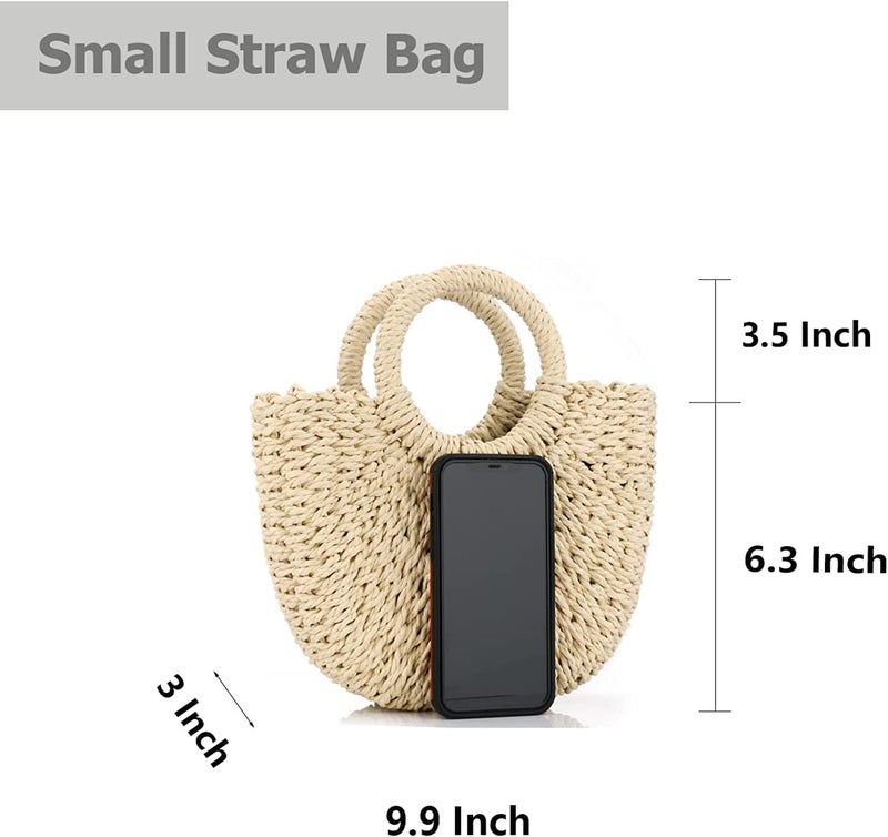 EROUGE Brown Rattan Handmade Straw Tote Handbag Beach Shoulder Bag Summer Beach Rattan Bag Straw Bag (9.06 x 3.35 x 7.87 inches) - Image 3