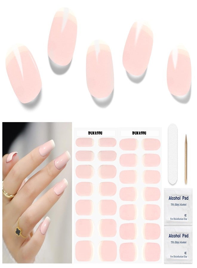 DUKASOU Semi Cured Gel Nail Strips, 28 pcs UV Gel Nail Stickers Full Nails Wraps for Women Home DIY Nails Art, UV Light Required(Pink French) - Image 1