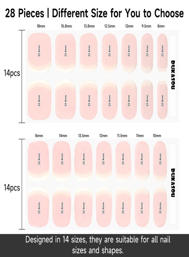 DUKASOU Semi Cured Gel Nail Strips, 28 pcs UV Gel Nail Stickers Full Nails Wraps for Women Home DIY Nails Art, UV Light Required(Pink French) - Image 5