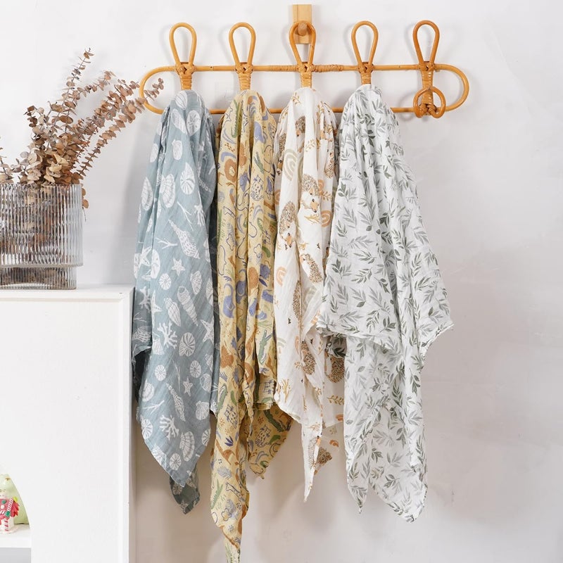 CoolaPeach 4 Set Muslin Swaddle Blankets for Newborn Baby Boys, Girls,Receiving Blankets-Cute Soft Print Baby Towel Wrap 120x110cm Baby (Animal) - Image 3