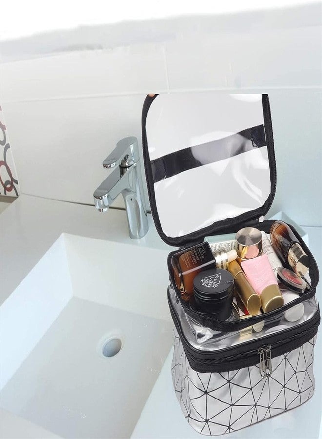 Flywind Cosmetic Bag - Double Layer Makeup Bag Organizer with Carry Handle, Waterproof Travel Toiletry Bag - Foldable, Portable Storage for Women and Girls, Ideal for Daily Use, Business & Travel - Image 3