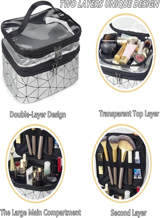 Flywind Cosmetic Bag - Double Layer Makeup Bag Organizer with Carry Handle, Waterproof Travel Toiletry Bag - Foldable, Portable Storage for Women and Girls, Ideal for Daily Use, Business & Travel - Image 4