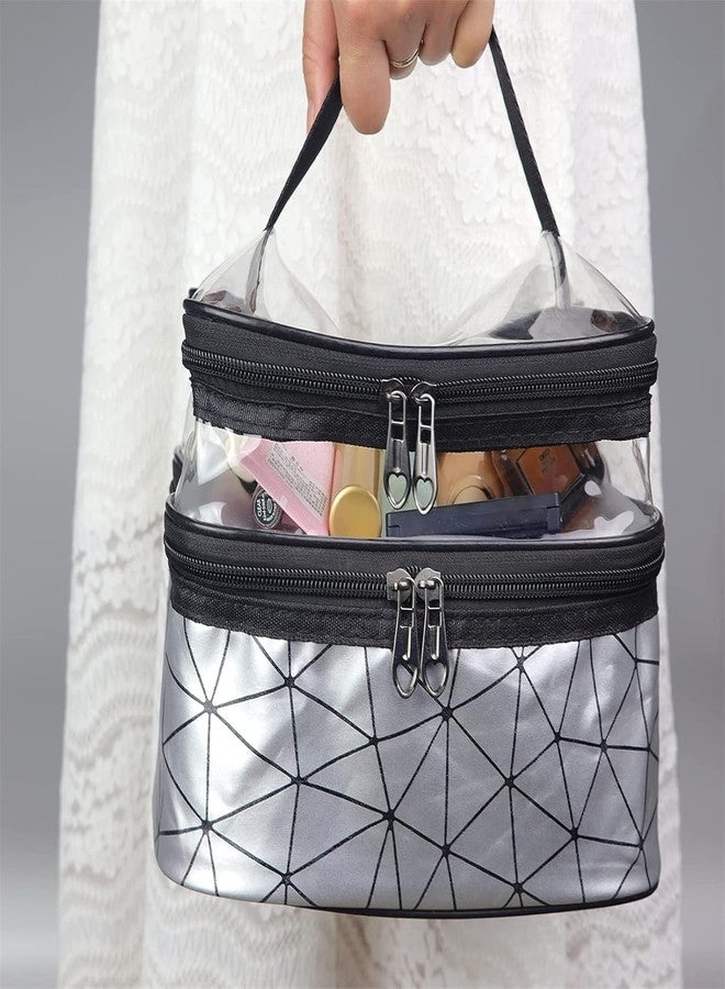 Flywind Cosmetic Bag - Double Layer Makeup Bag Organizer with Carry Handle, Waterproof Travel Toiletry Bag - Foldable, Portable Storage for Women and Girls, Ideal for Daily Use, Business & Travel - Image 2