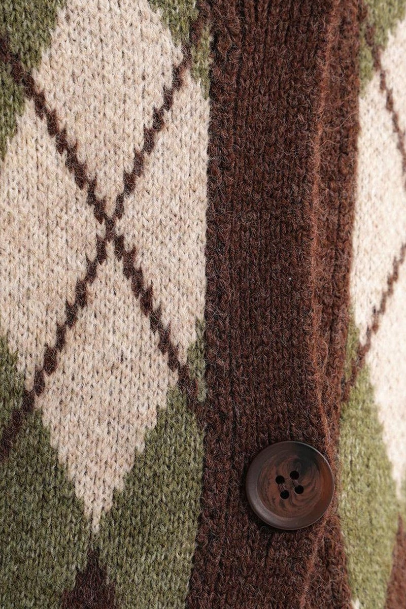 Mixray Oversize Argyle V-Neck Buttoned Cardigan - Image 5