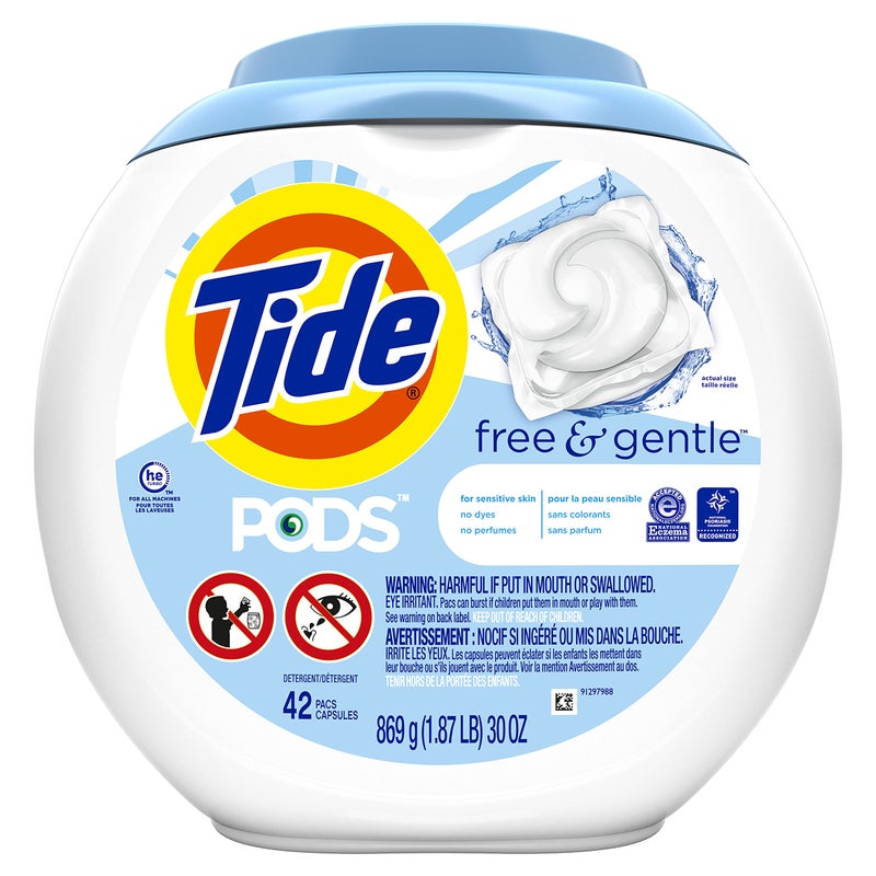 Tide Pods Liquid Detergent Pacs, Free & Gentle, 42 Count (Pack of 4) (Packaging May Vary) - Image 1