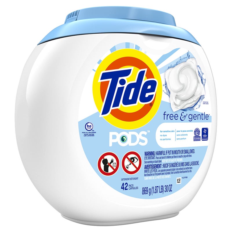 Tide Pods Liquid Detergent Pacs, Free & Gentle, 42 Count (Pack of 4) (Packaging May Vary) - Image 2