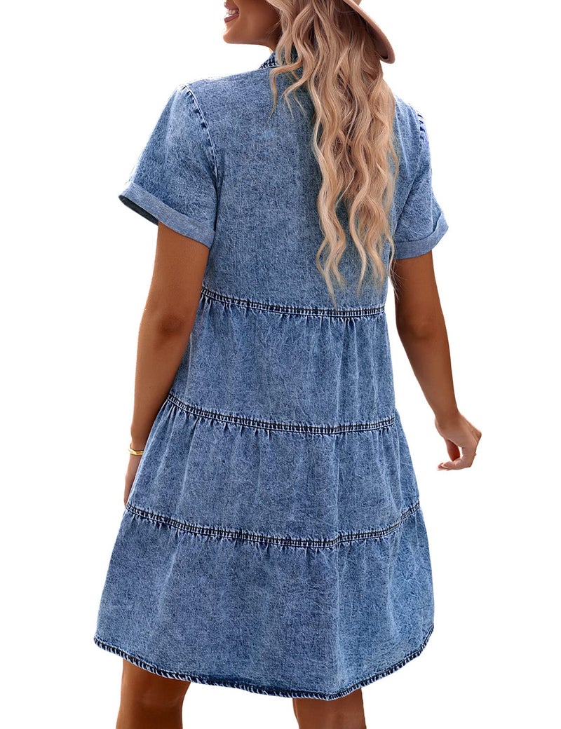 GRAPENT Womens Dresses Casual Summer Blue Dress Women Formal Dress for Women Elegant Casual Beach Dresses Womens Dresses with Sleeves Color Reef Blue Size Small Size 4 Size 6 - Image 2