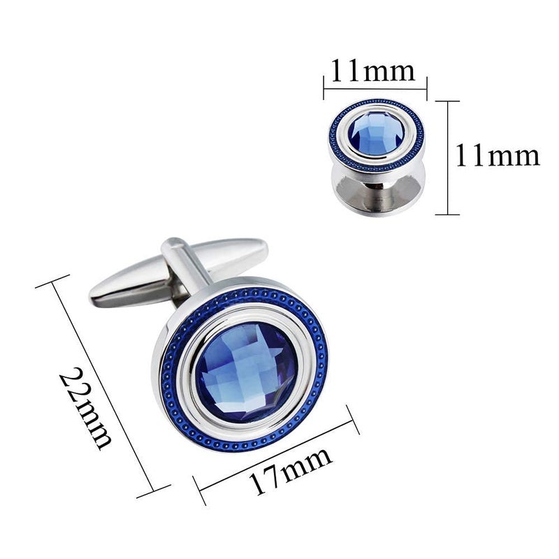 HAWSON Crystal Cufflinks and Studs Sets for Men's Tuxedo Shirts with Gift Box - One Pair Cufflinks with 6 pcs Studs - Blue - Image 2