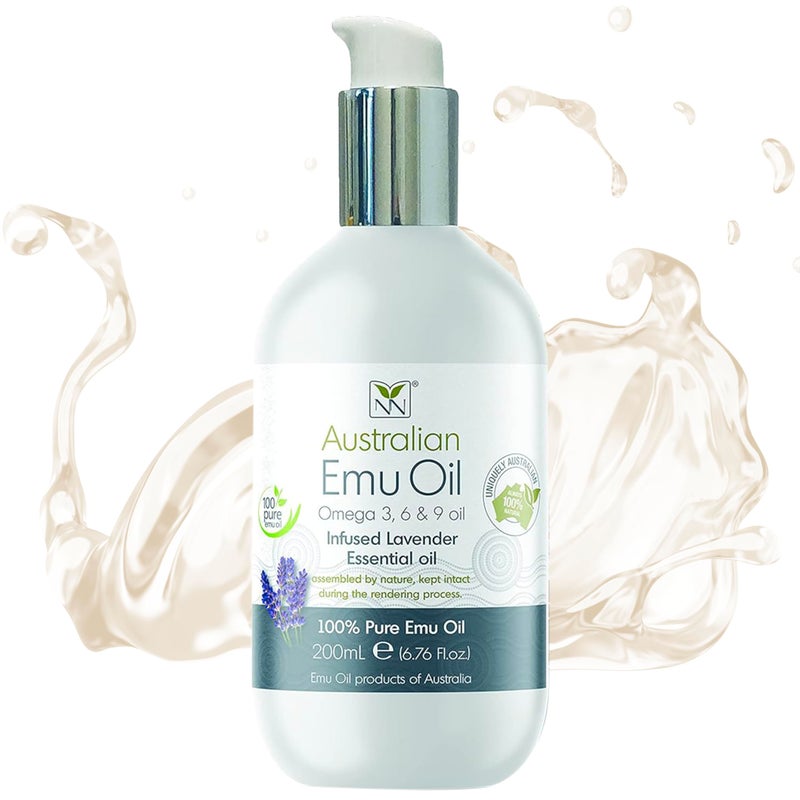 Y Not Natural Emu Oil Pure Skin Moisturizer - Nail, Body, Face, Scalp & Hair Moisturizer with Omega 3, 6, 9, Vitamins, & Minerals - Australian Emu Oil for Skincare 200mL, Lavender - Image 1