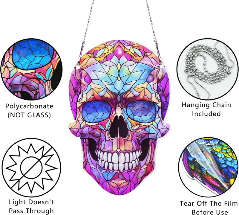 thmnj Skull Halloween Ornaments Colorful Window Hanging Decorations Home Wall Decor for Bedroom Patio Indoor Outdoor - Image 3