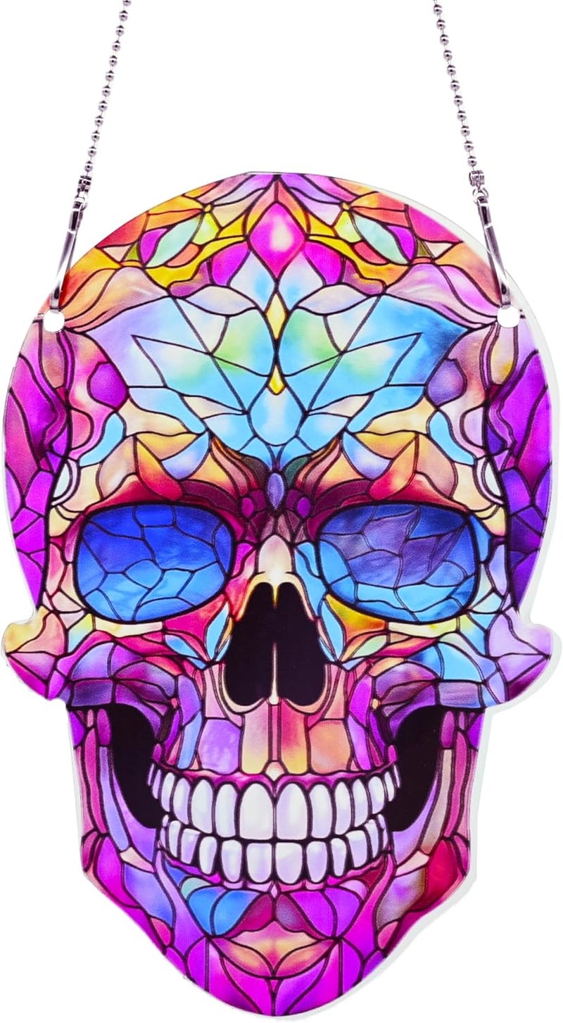 thmnj Skull Halloween Ornaments Colorful Window Hanging Decorations Home Wall Decor for Bedroom Patio Indoor Outdoor - Image 1