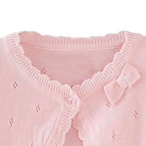 Miccina Toddler Girl Cardigan Sweater Bolero Shrug Baby Little Kids Long Sleeve Dress Up Button Closure Tops Winter Clothes Pink - Image 4