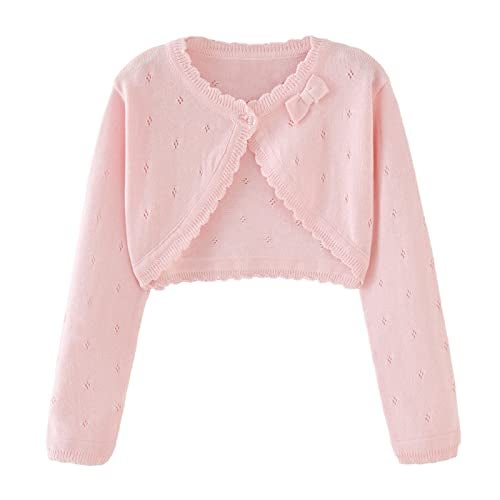 Miccina Toddler Girl Cardigan Sweater Bolero Shrug Baby Little Kids Long Sleeve Dress Up Button Closure Tops Winter Clothes Pink - Image 1
