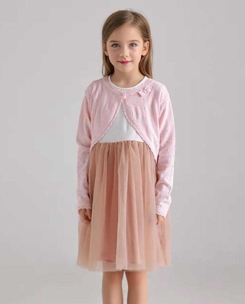 Miccina Toddler Girl Cardigan Sweater Bolero Shrug Baby Little Kids Long Sleeve Dress Up Button Closure Tops Winter Clothes Pink - Image 3