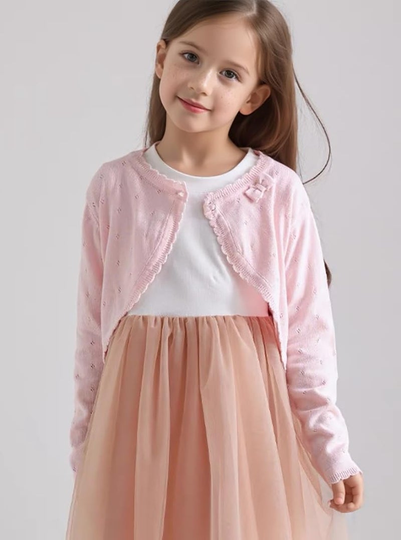 Miccina Toddler Girl Cardigan Sweater Bolero Shrug Baby Little Kids Long Sleeve Dress Up Button Closure Tops Winter Clothes Pink - Image 2